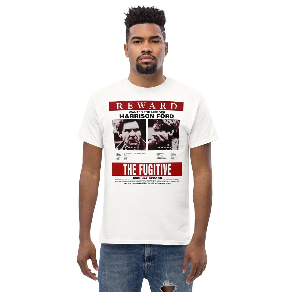 The Fugitive Harrison Ford Wanted Film Poster 1993- Unisex T-shirt